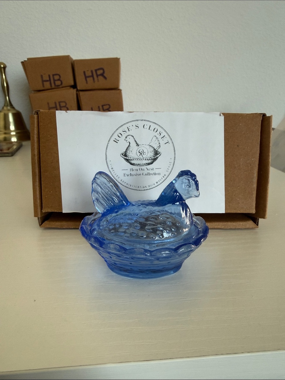 Rose’s Closer Blue glower Glass Hen on Nest Decorative Dish